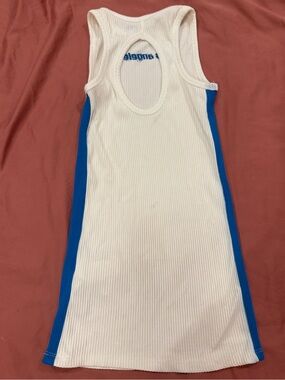 Zara White Ribbed Tank with Blue 'los angeles' Embroidery
